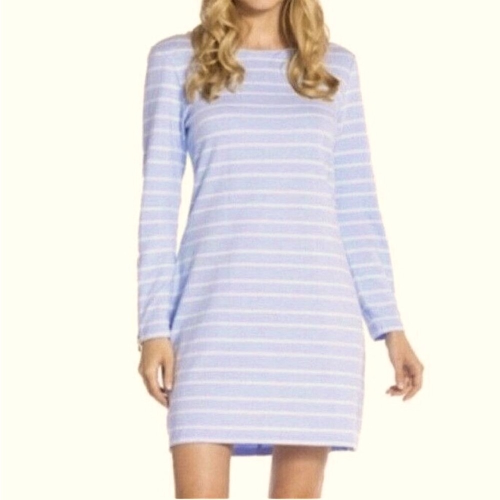 Sail to Sable dress - light blue/white stripe long sleeve casual lightweight